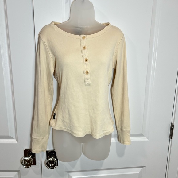 Vintage Polo Sport Women Cream Long Sleeve Ribbed Henley sz M 100% cotton - Picture 4 of 6
